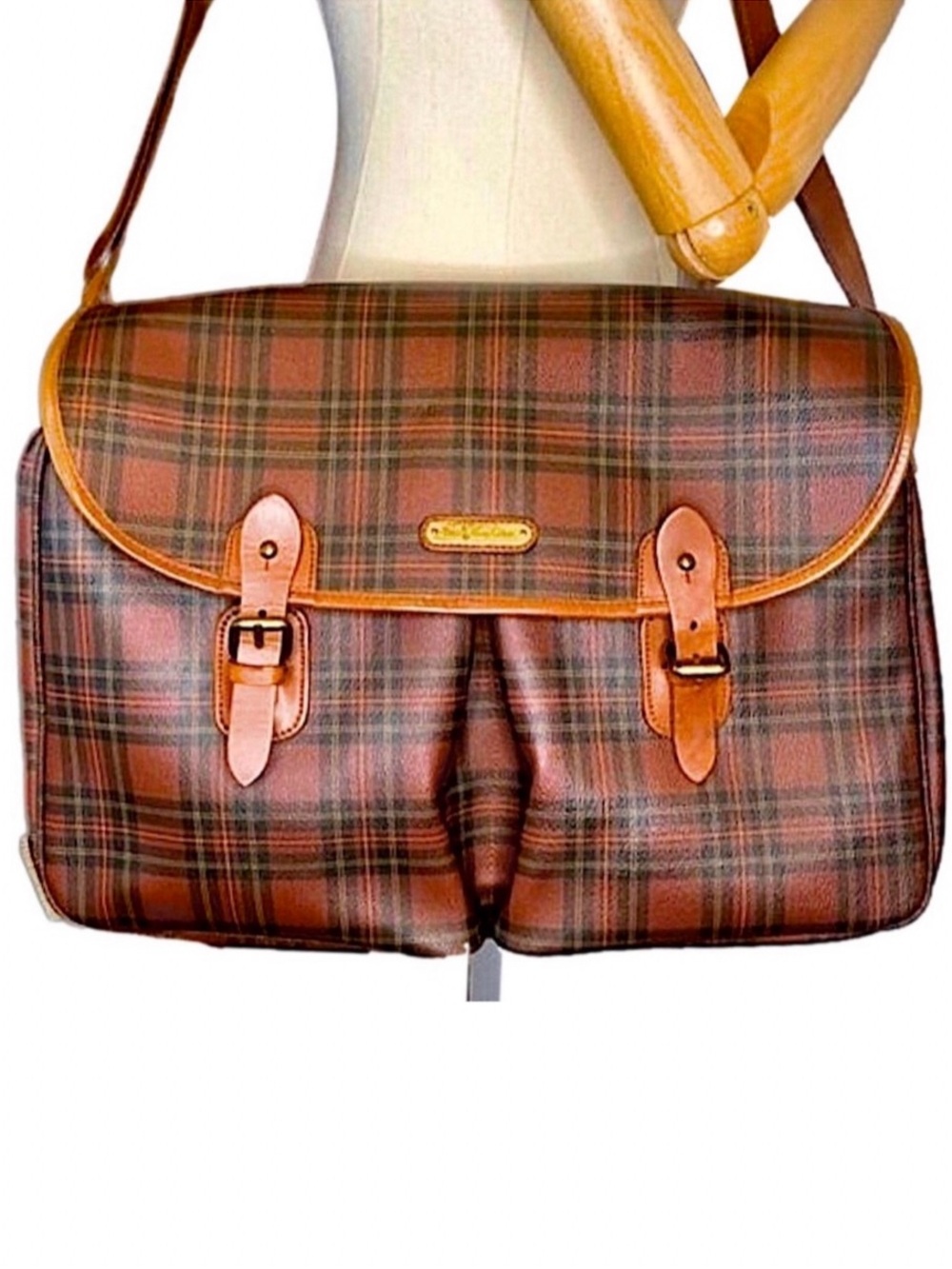 RALPH LAUREN Tartan Plaid Laptop Briefcase Crossbody Messenger Bag RARE
